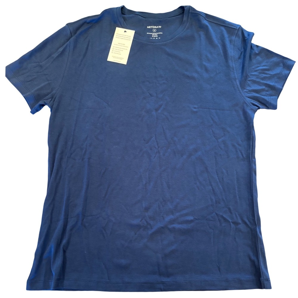 Netdraw Mens Bamboo Cotton Spandex Crew Neck Short Sleeve T-Shirt Navy Blue M